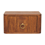 Artisan Furniture Aurelia Wall Mounted Bedside Table, 1 Drawer & Brass Ring Pull – Tiger Oak Finish, Brown