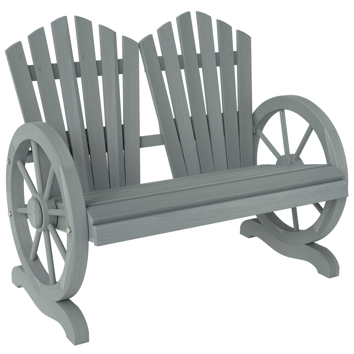Outsunny Grey Fir Wood Outdoor Chair with Wheel-Shaped Armrest & Ergonomic Back Support – 250kg Capacity Garden Seating