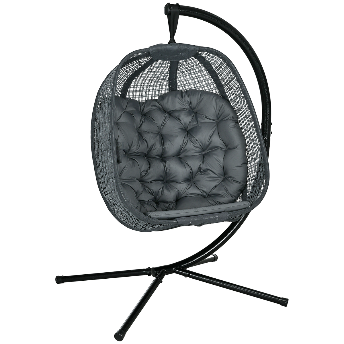 Outsunny Hanging Swing Chair with Thick Cushion, Steel Frame & Breathable Mesh – Patio Chair, Dark Grey