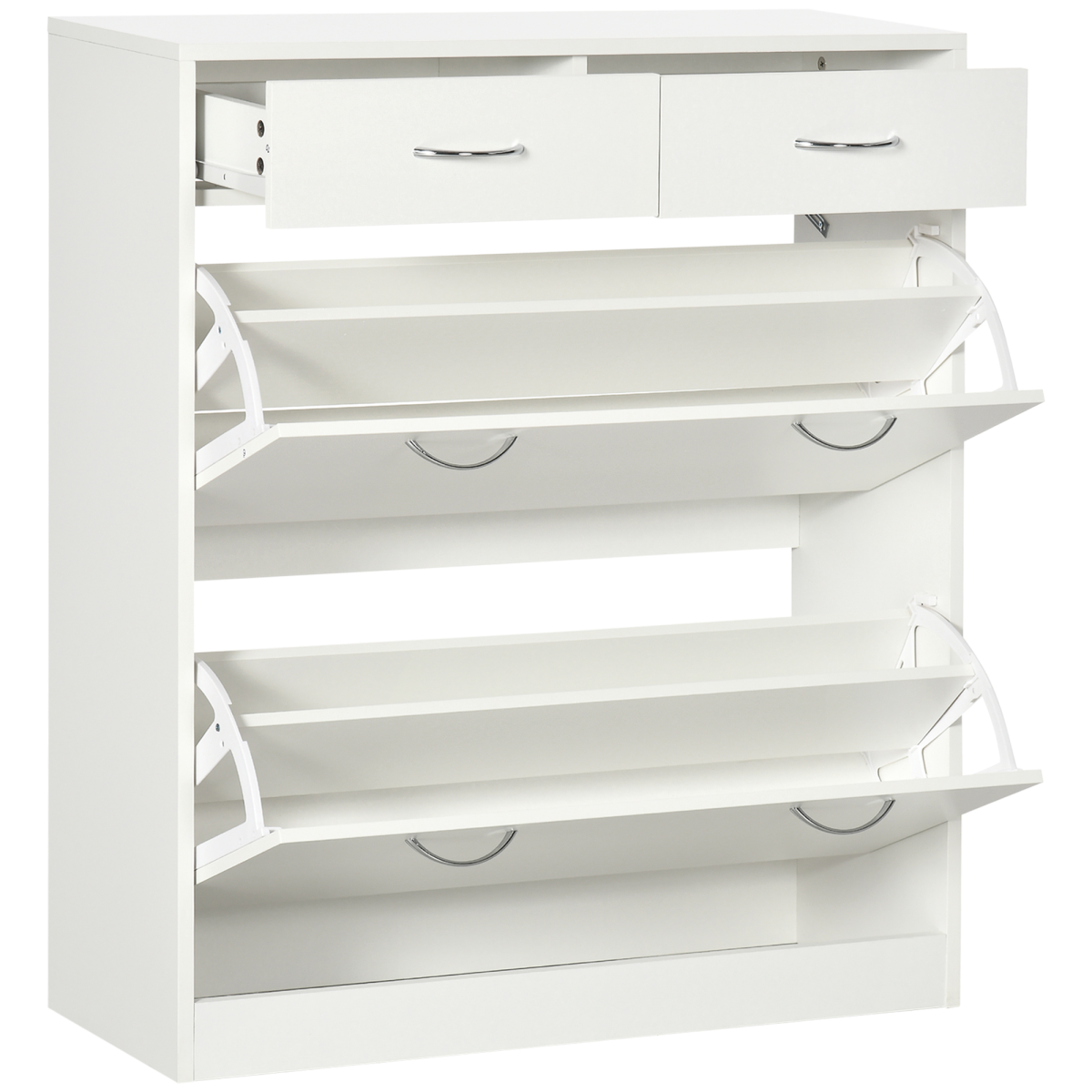 HOMCOM white slim shoe cabinet with 2 flip drawers