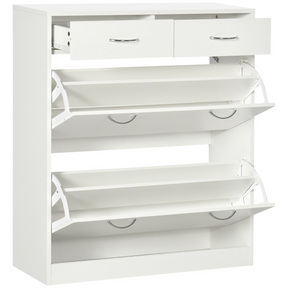 HOMCOM white slim shoe cabinet with 2 flip drawers