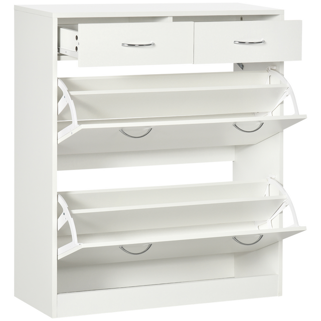 HOMCOM white slim shoe cabinet with 2 flip drawers