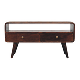 Artisan Furniture Curved Mango Wood Media Unit with 2 Drawers & Open Slot – California Walnut, Dark Brown