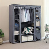 Portable Fabric Wardrobe with Hanging Rail, 12 Shelves & Dustproof Cover, 147 x 44 x 174cm, Grey