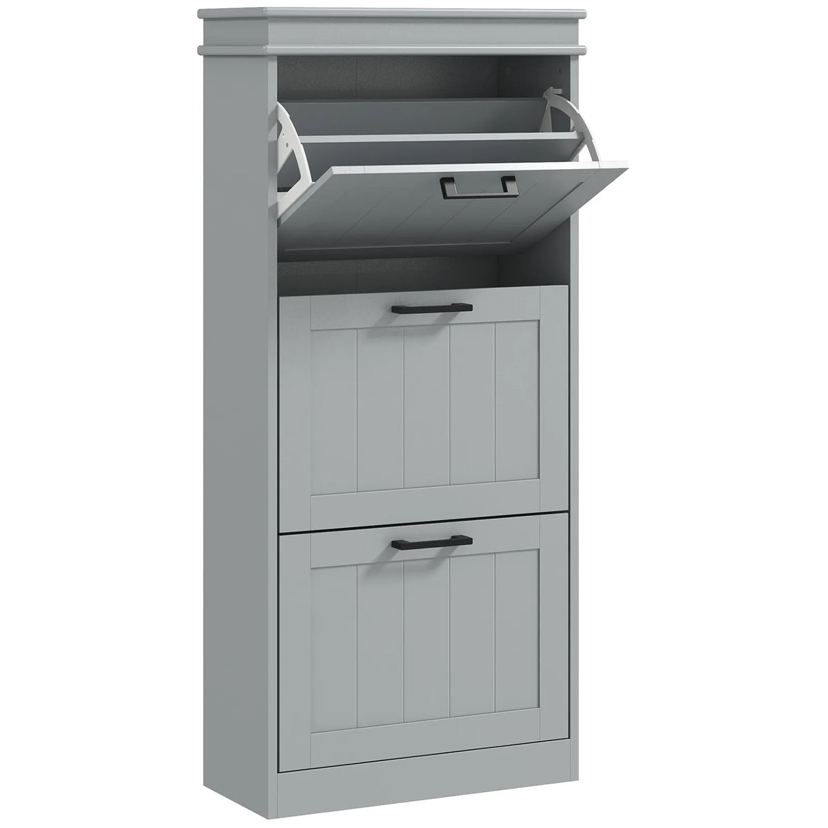 HOMCOM Slim Shoe Cabinet with 3 Flip Drawers, Holds 15 Pairs, 117.5 x 54 x 24 cm – Grey