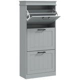 HOMCOM Slim Shoe Cabinet with 3 Flip Drawers, Holds 15 Pairs, 117.5 x 54 x 24 cm – Grey