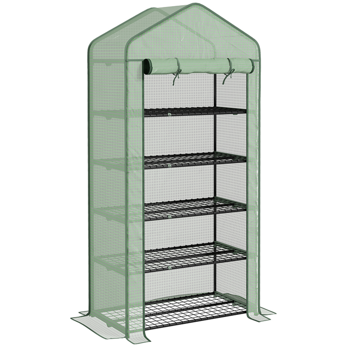 Outsunny 5-Tier Widened Mini Greenhouse with Roll-Up Zipped Door & UV-Resistant Cover – 90 x 49 x 193cm, Green