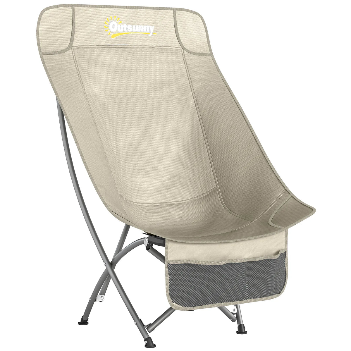 Outsunny Heavy Duty Folding Camping Chair with Side Pocket and Carry Bag, 120kg – Moon Chair, Khaki