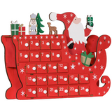 HOMCOM Advent Calendar with 24 Fillable Drawers – Santa Sleigh Christmas Countdown Calendar, Red