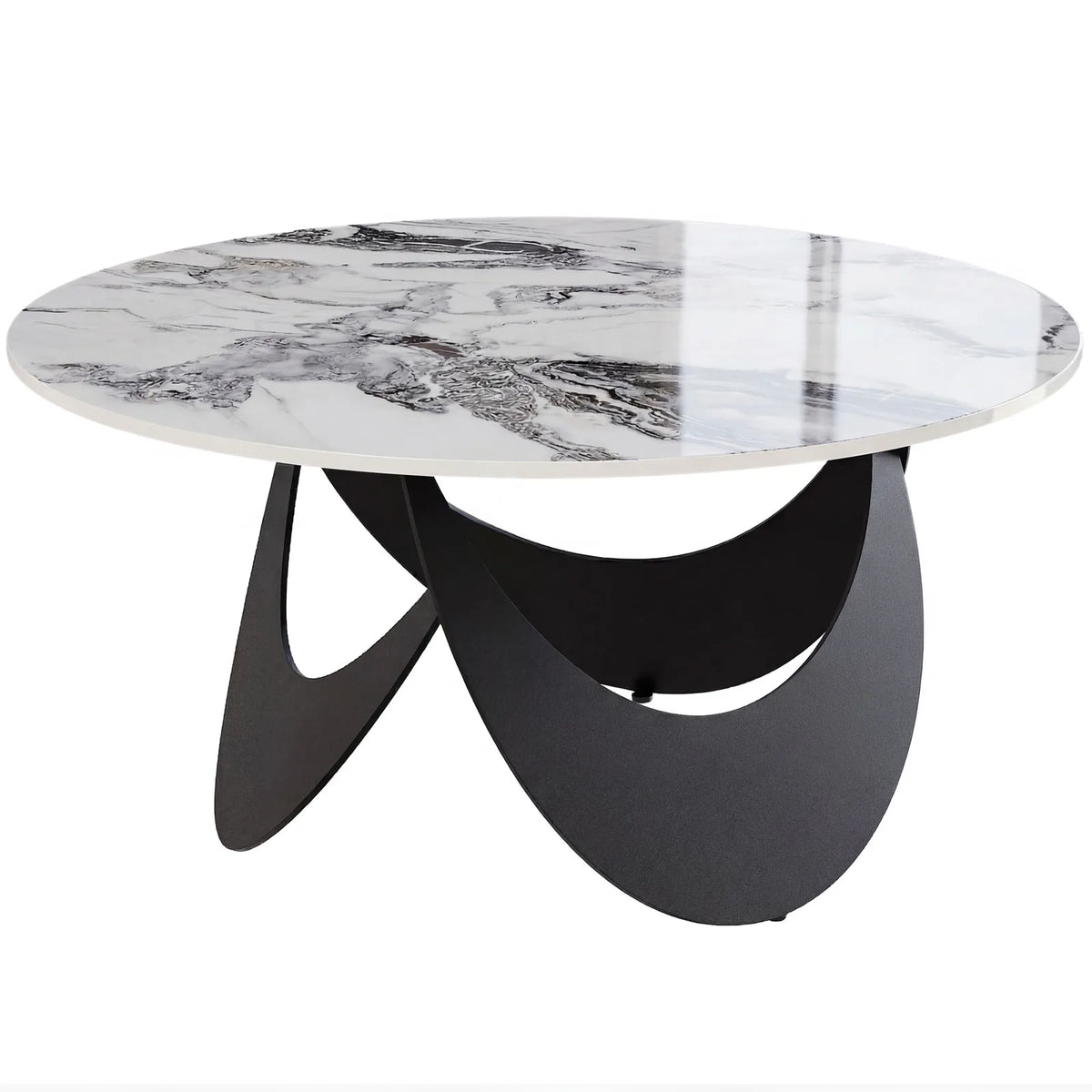 HOMCOM Round Coffee Table with Sintered Stone Top and Adjustable Foot Pads – Living Room, White and Black