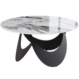 HOMCOM Round Coffee Table with Sintered Stone Top and Adjustable Foot Pads – Living Room, White and Black