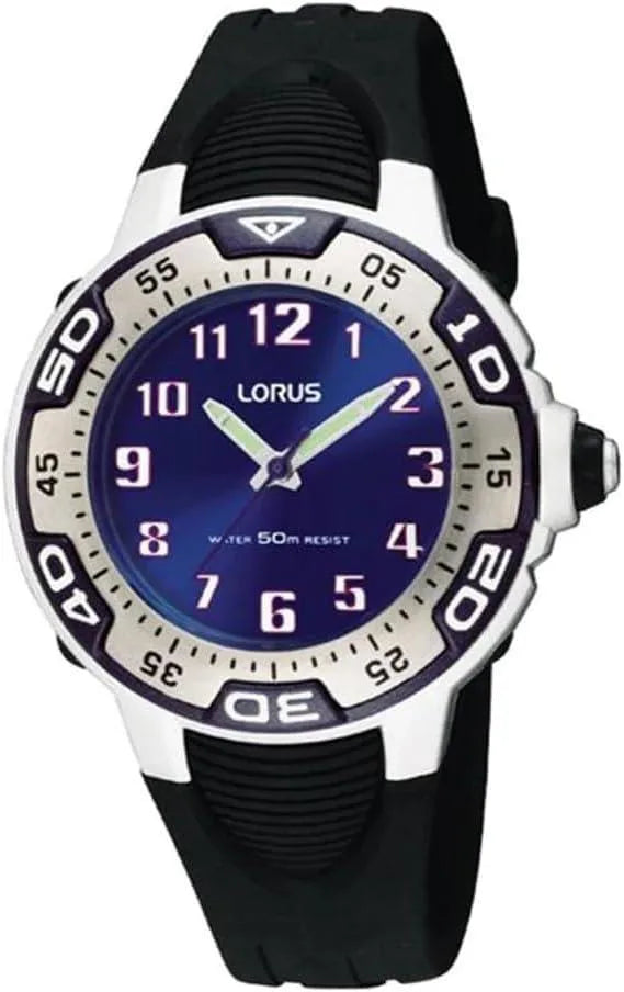 Lorus Boys Sports Analogue Quartz Watch RG235GX9 – Blue Dial, Black Rubber Strap, 50m Water Resistant