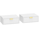 HOMCOM Floating Bedside Tables, Set of 2 Wall Mounted Nightstands with Wave Drawer, White