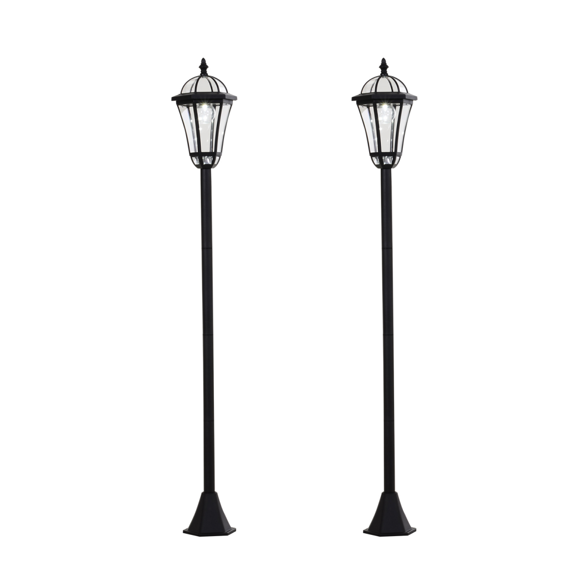 Outsunny Set of 2 Solar LED Garden Lamp Posts with Adjustable Four-Section Poles – Lantern Lights, Black