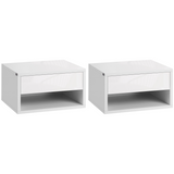 HOMCOM Floating Bedside Tables Set of 2 with Drawers & Shelves – Wall-Mounted Nightstands, White