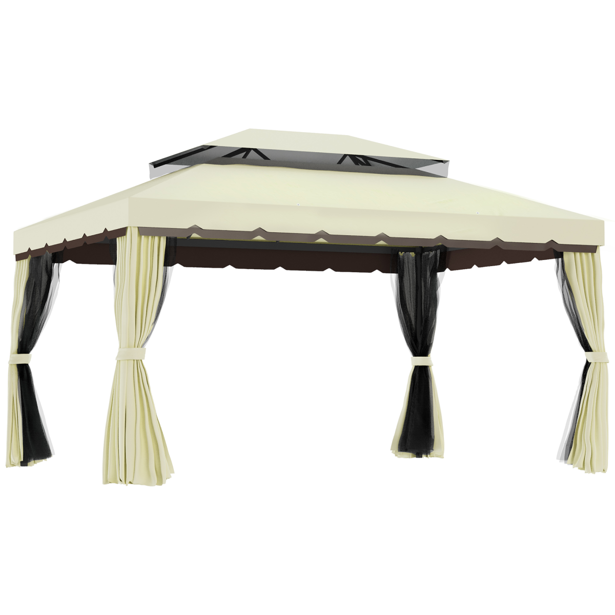 Outsunny 3 x 4m Aluminium Frame Gazebo with Vented Roof, Mesh Netting & Curtains – Garden Shelter, Cream White