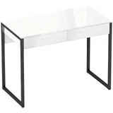 HOMCOM High Gloss Work Table with Two Handleless Drawers and Steel Frame – Home Office Desk, White