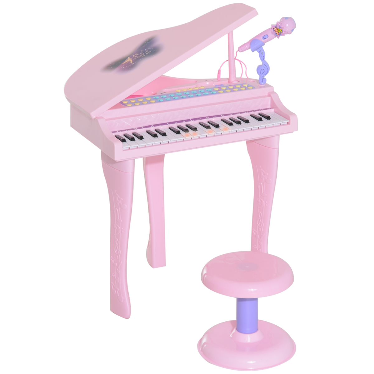 HOMCOM 37 Key Kids Electronic Mini Piano with Microphone & Stool – Musical Toy for Ages 3-6, Pink