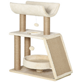 PawHut Cat Tree Kitten Tower with Scratching Post, Jute Pad, Plush Bed, U-Shape Perch & Dangling Toy Balls