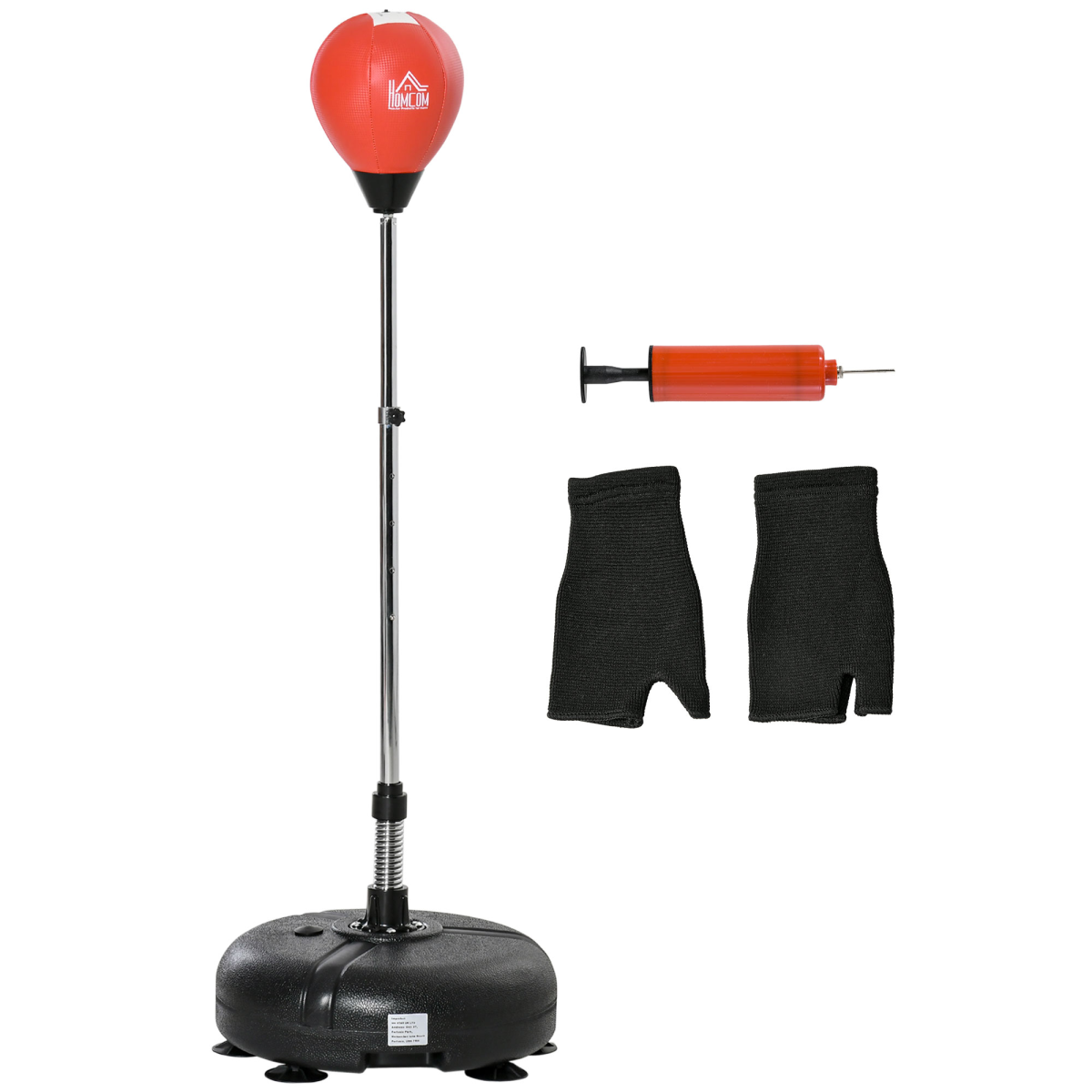 HOMCOM Boxing Training Set with Adjustable Height Stand, Gloves & Pump – Reflex Punch Ball, Red & Black