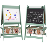AIYAPLAY Kids Easel with Paper Roll, Blackboard, Whiteboard and Storage Baskets – 3-in-1 Art Easel, Green