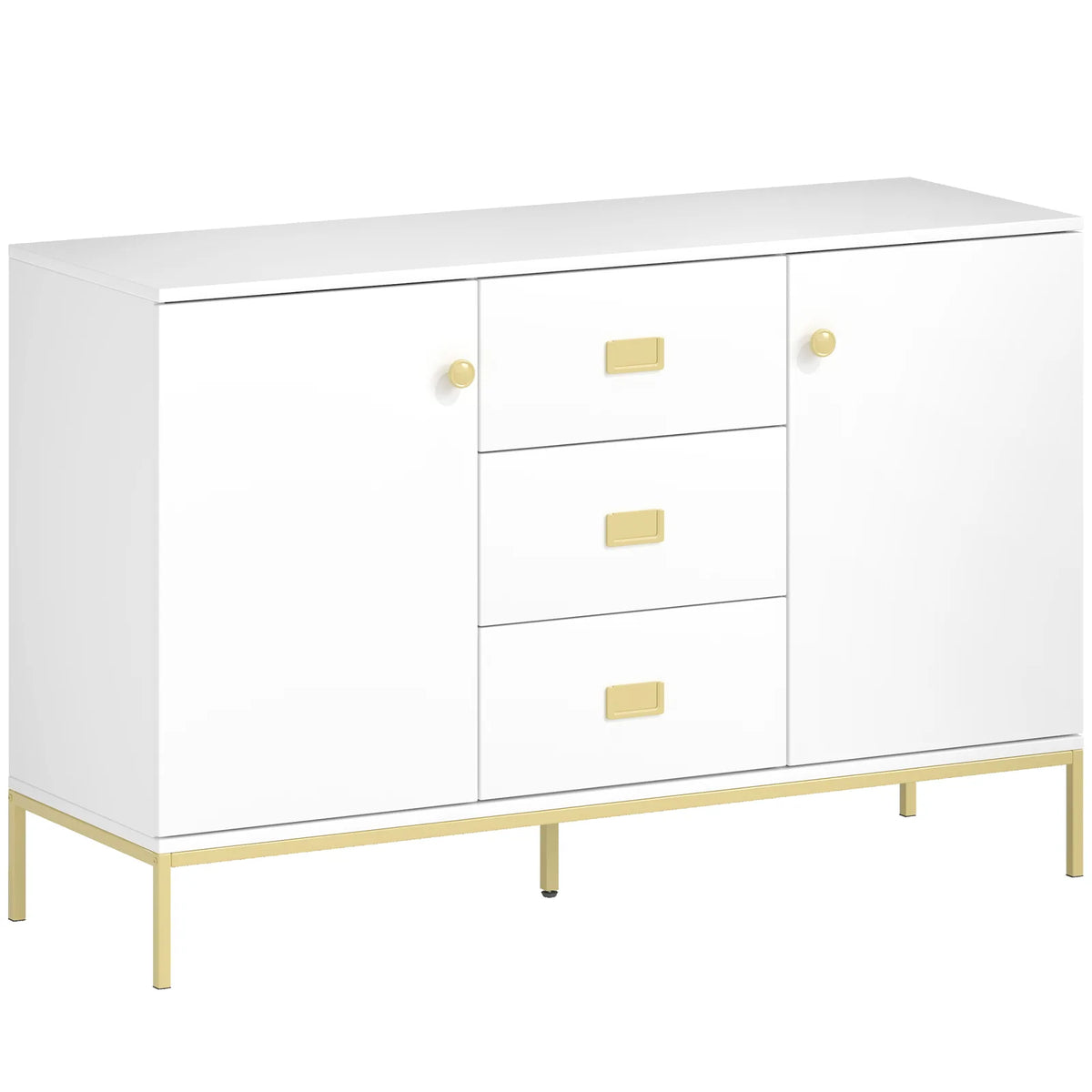 HOMCOM Modern White and Gold Sideboard with 2 Cupboards and 3 Drawers – Dining Room, Kitchen Storage Cabinet