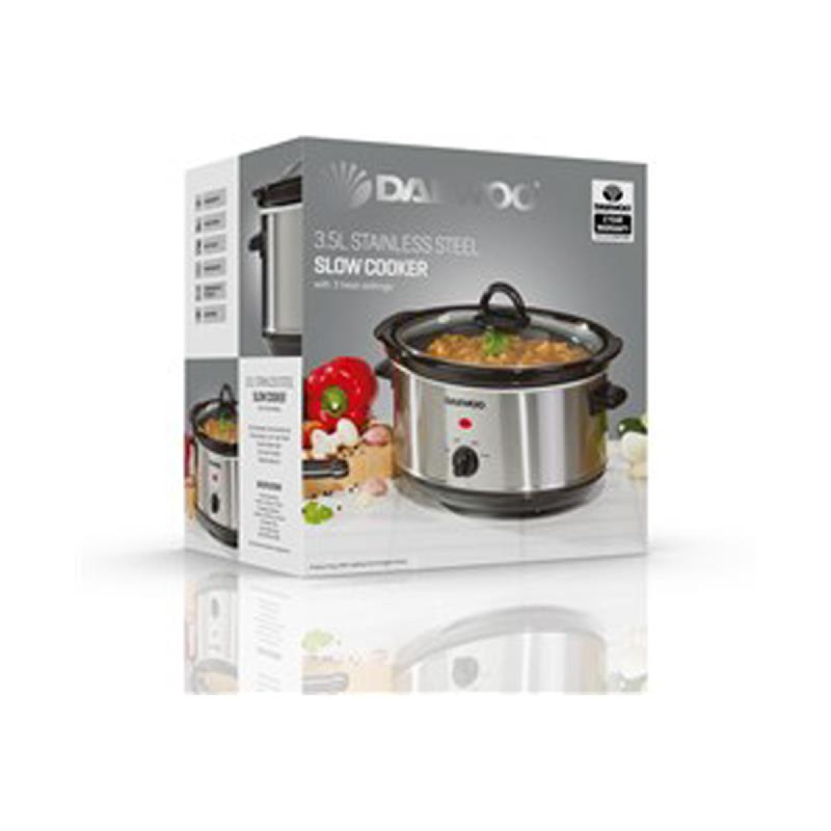 Daewoo 3.5L Slow Cooker with 3 Heat Settings, See-Through Lid & Indicator Light – Stainless Steel, SDA1364