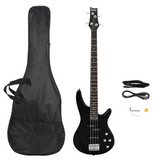 GIB Electric Bass Guitar, Full Size 4 String with Bag, Strap & Amp Cable – Black
