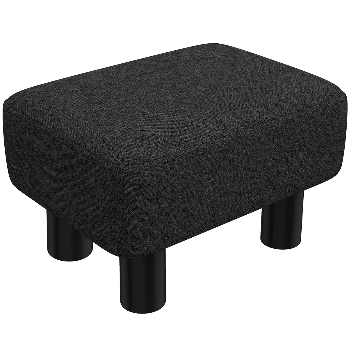 HOMCOM Linen Fabric Footstool Ottoman Cube with 4 Plastic Legs – Padded Bedroom Stool, Black