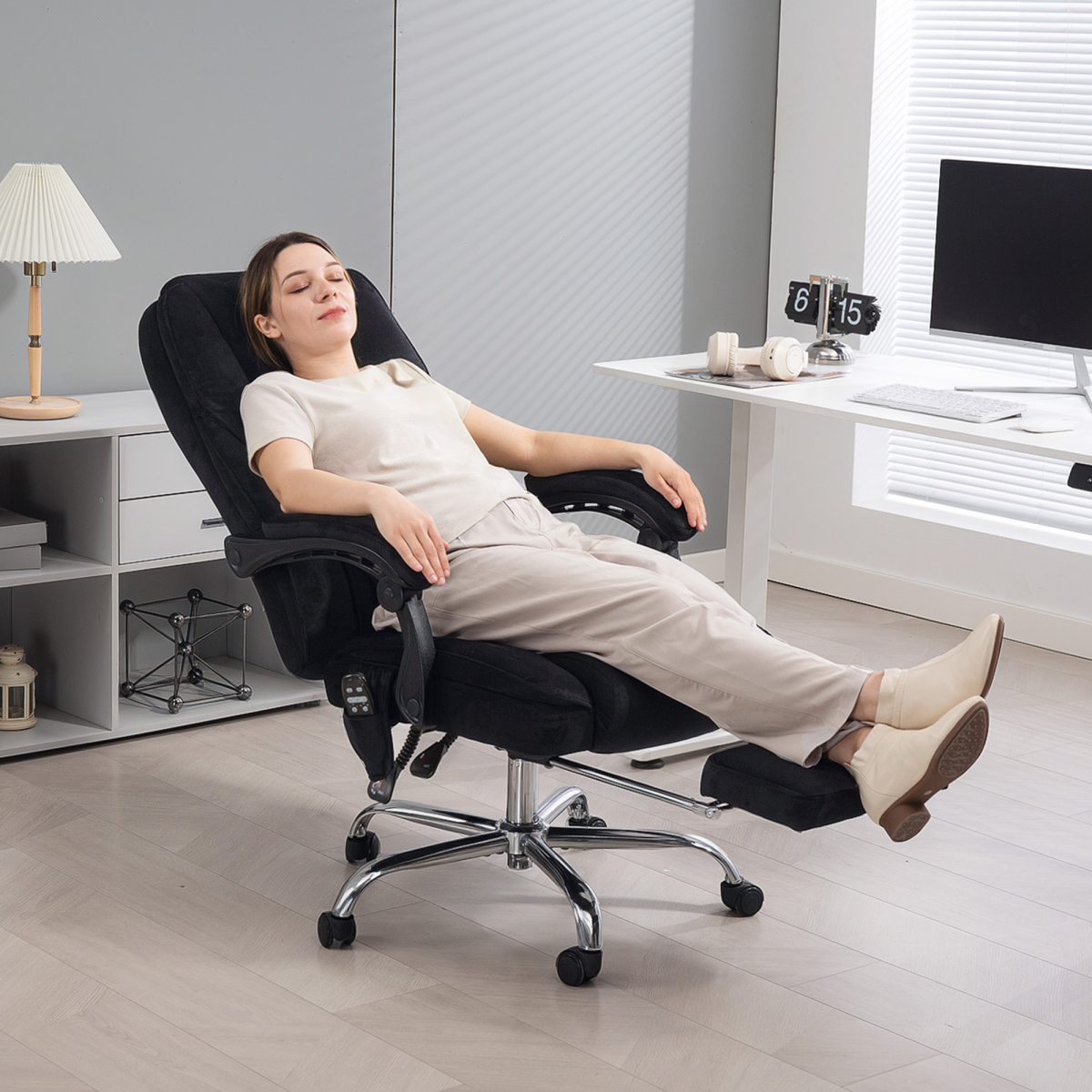 Black velvet heated massage office chair