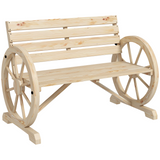 Outsunny 2-Seater Solid Fir Wood Garden Bench with Wagon Wheel Armrests and High Back – Outdoor Loveseat, Natural