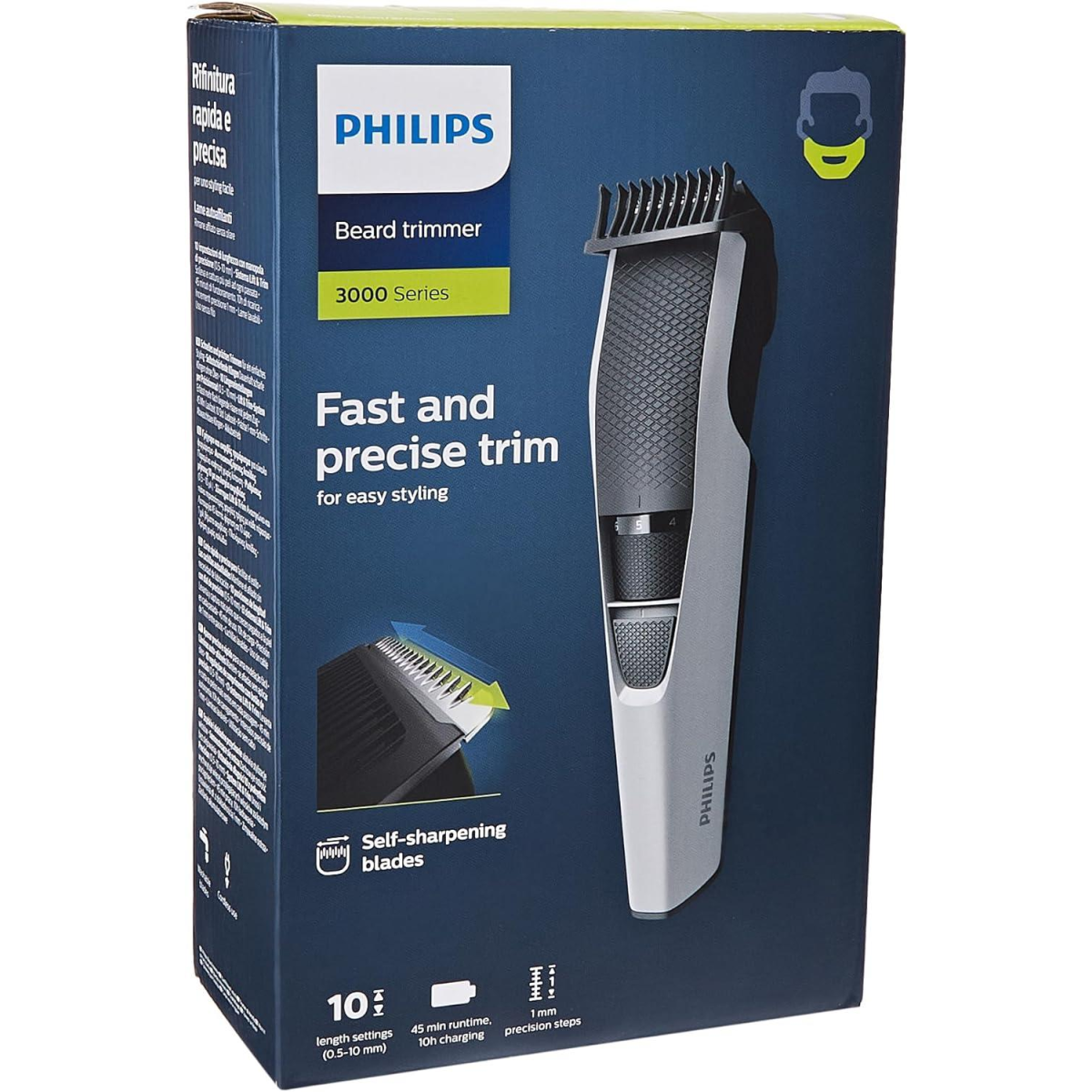 Philips Beard Trimmer 3000 Series with Lift & Trim System – 10 Lock-in Lengths (0.5-10mm), Cordless