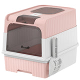 PawHut Enclosed Cat Litter Box with Pull-Out Drawer, Scoop & 2 Deodorisation Bags – Top Exit, Pink
