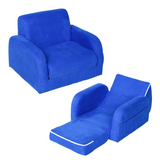 HOMCOM 2-in-1 Kids Sofa Armchair with Fold-Out Bed – Flip-Open Toddler Couch in Flannel, Blue