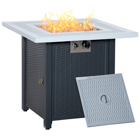 Square rattan gas fire pit table