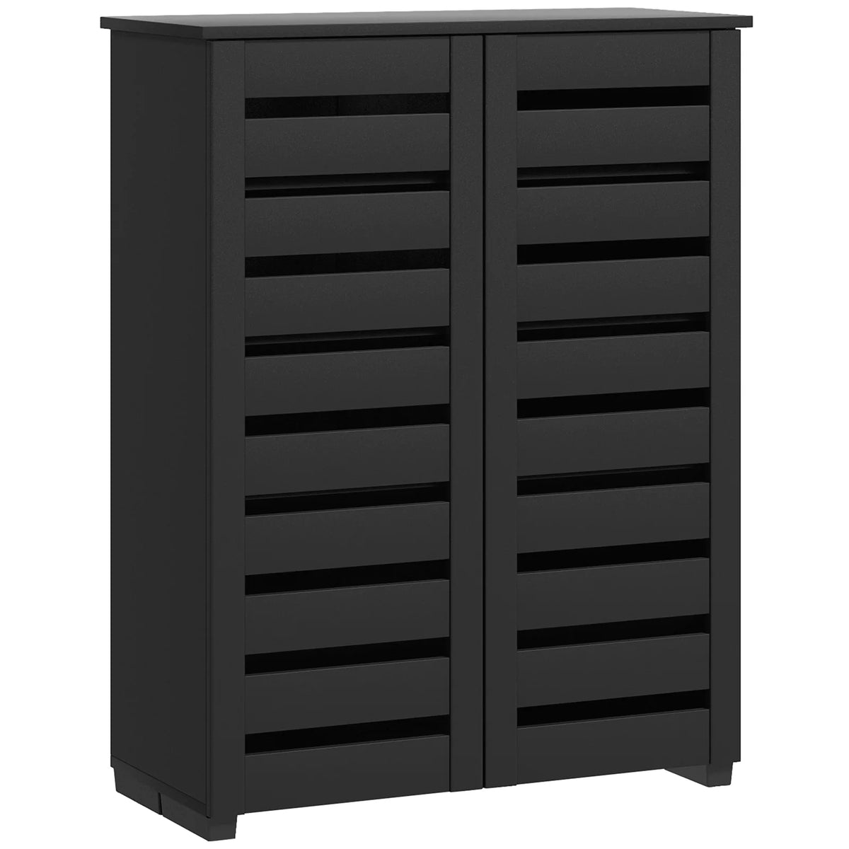 HOMCOM 5-Tier Narrow Shoe Cabinet with Slatted Doors and Adjustable Shelves – Holds 15 Pairs, Black