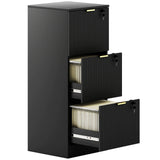 HOMCOM Filing Cabinet with 3 Lockable Drawers and Hanging Rails – Fluted Vertical A4 File Storage, Black