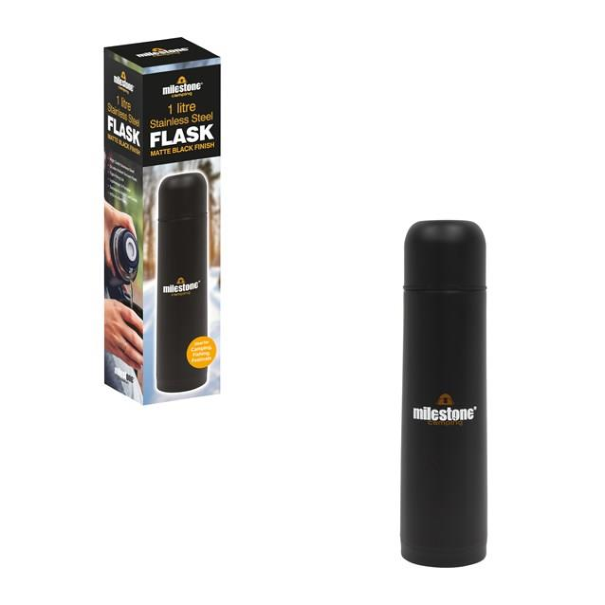 Milestone Double Walled Stainless Steel Vacuum Flask 1 Litre – Everyday Drinks Flask, Matt Black Finish