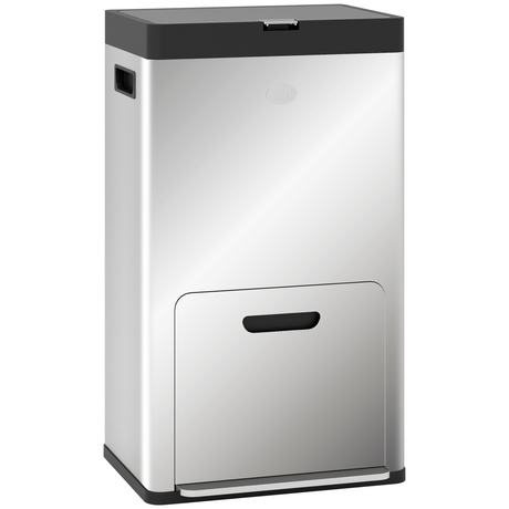 HOMCOM 56L three compartment stainless steel pedal bin