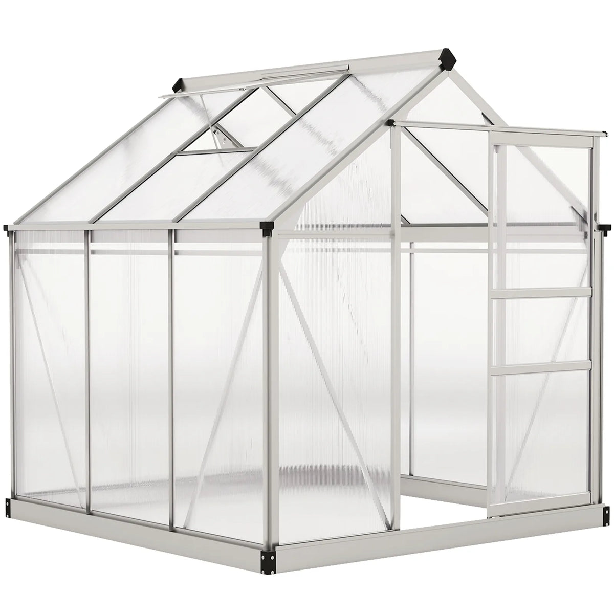 Outsunny 6 x 6ft Polycarbonate Walk-In Greenhouse with Aluminium Frame & Sliding Door – Garden Growhouse, Clear