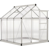 Outsunny 6 x 6ft Polycarbonate Walk-In Greenhouse with Aluminium Frame & Sliding Door – Garden Growhouse, Clear