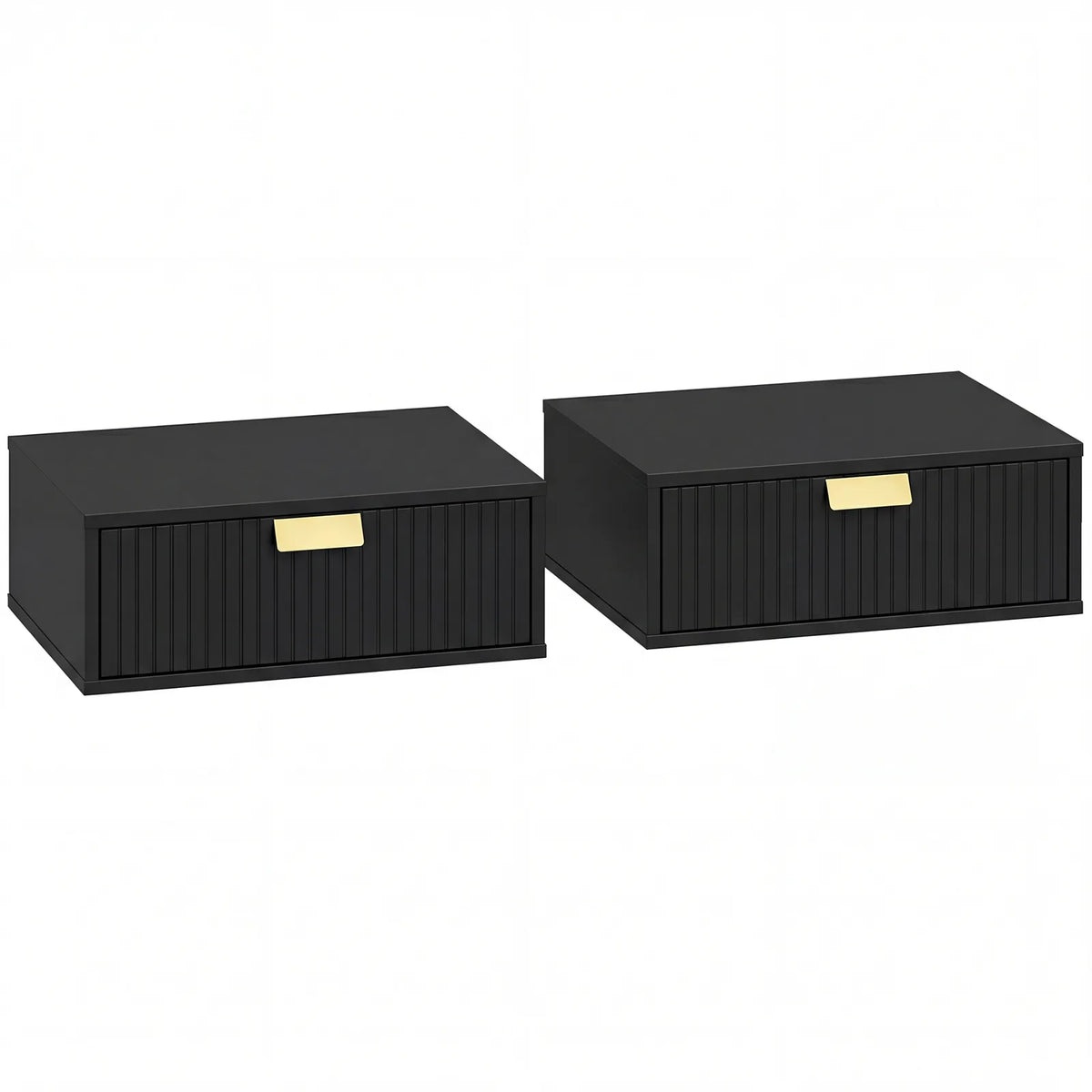 HOMCOM Set of 2 Floating Bedside Tables with Wave Drawer – Wall-Mounted Stackable Nightstands, Black