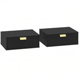 HOMCOM Set of 2 Floating Bedside Tables with Wave Drawer – Wall-Mounted Stackable Nightstands, Black