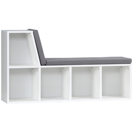 White 2-tier bookcase with cushions