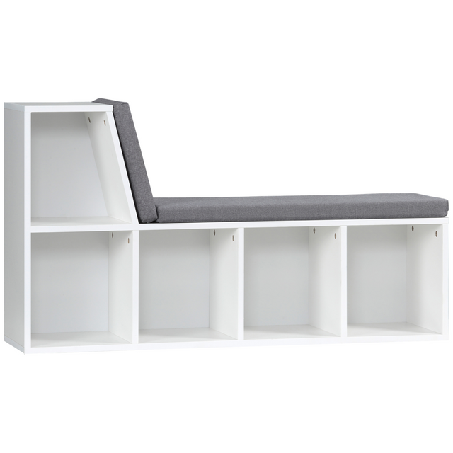 White 2-tier bookcase with cushions