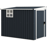 Outsunny 7.6x4ft Galvanised Steel Garden Storage Shed with Window, Vents & Lockable Door, Dark Grey