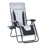 Outsunny Zero Gravity Folding Recliner with Cup Holder Tray & Padded Pillow – Adjustable Lounge Chair, Light Grey