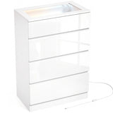 HOMCOM High Gloss 4 Drawer Chest of Drawers with Glass Top and RGB LED Lights, Dresser with Jewelry Organizer, APP Control