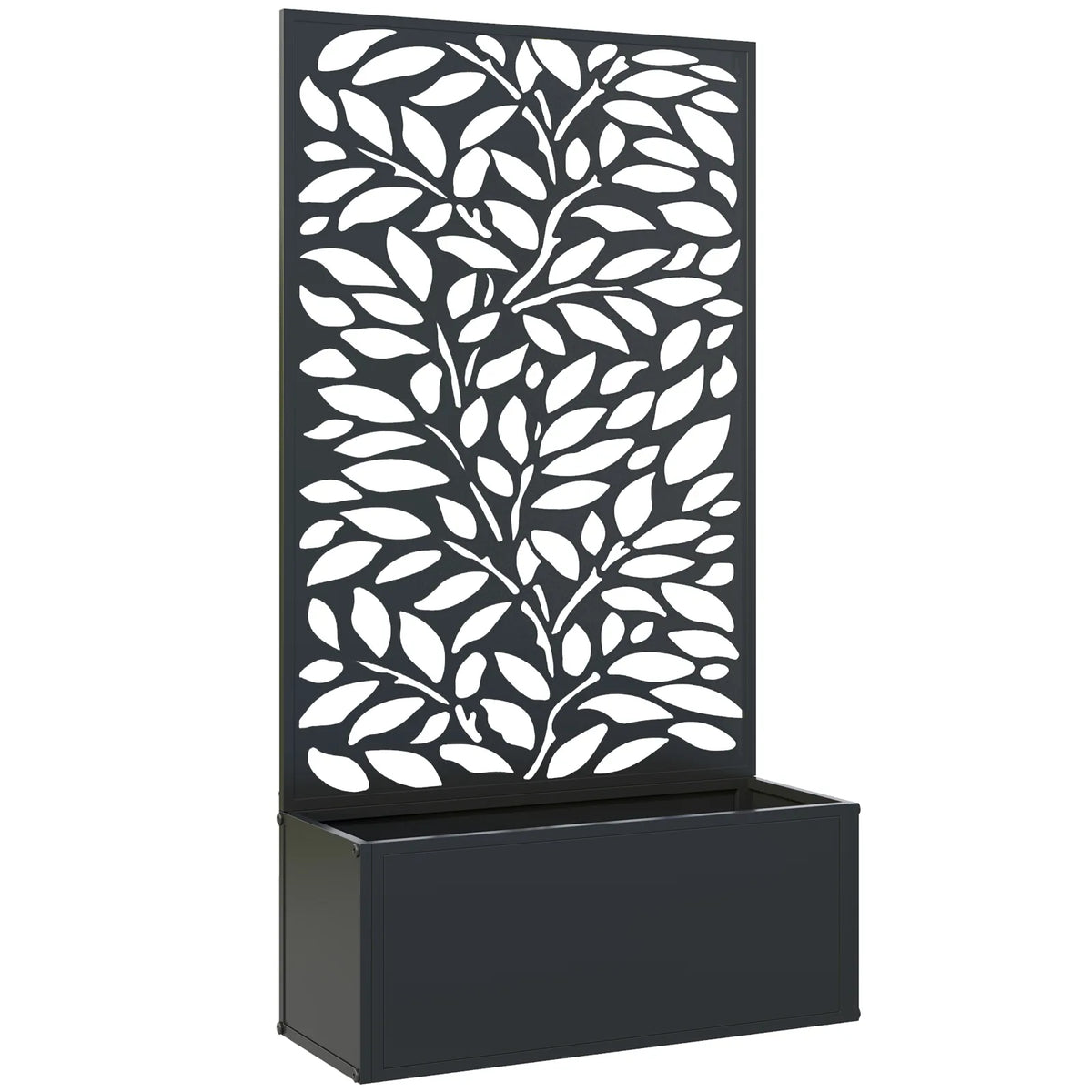 Outsunny Outdoor Metal Planter, with Back Trellis – Black