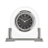 Widdop Arched Glass Mantel Clock with Silver Bezel, Baton Dial & Metal Stand – Contemporary Timepiece
